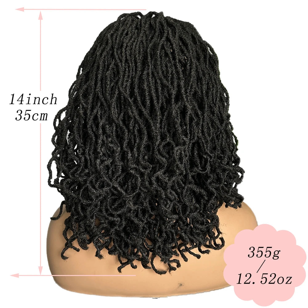 Synthetic 4x4 Lace Front Braid Wig 14inch Curly Faux Locs Dark Burgundy Large Parting Space Twist Dreadlock Wigs for Black Women Luxegan
