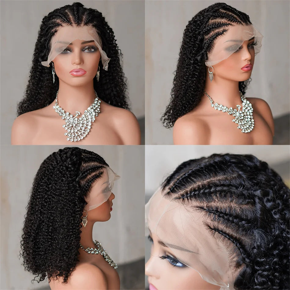 16" Human Hair Bob Braid Wig | Afro Kinky Curly | 250% Density | Remy Hair | Lace Front Luxegan