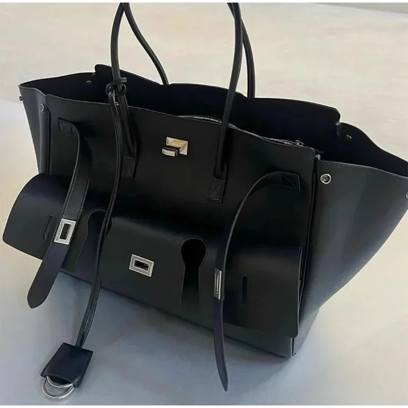 Luxury Wings Style Synthetic Leather Shoulder Bag,Large Capacity Commuting Women Tote Bag,Punk Buckle Simple Versatile Handbag