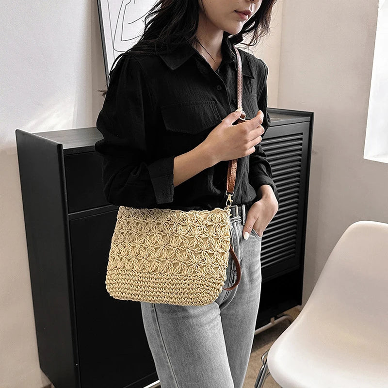Straw Crossbody Bag for Women | Summer Woven Shoulder Bag & Raffia Beach Wristlet Luxegan