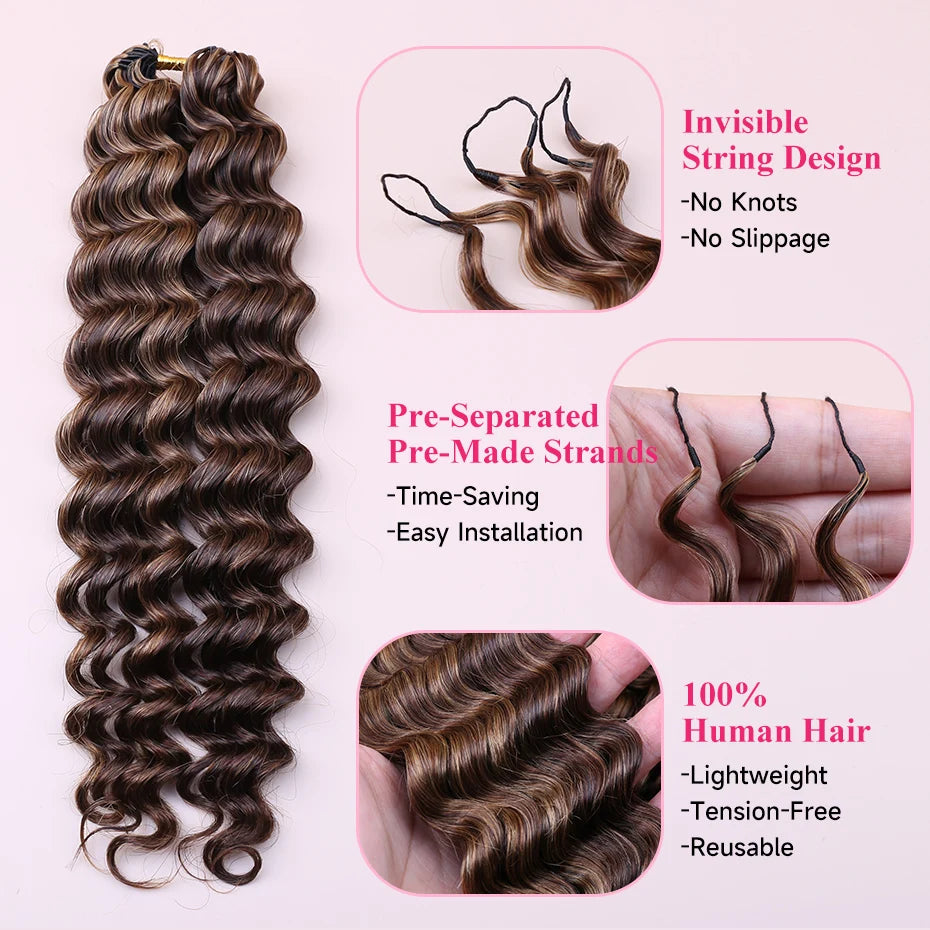 4/27 Highlight Deep Wave Crochet Human Hair Extensions | 100% Remy Brazilian Hair | 14–24 Inches Luxegan
