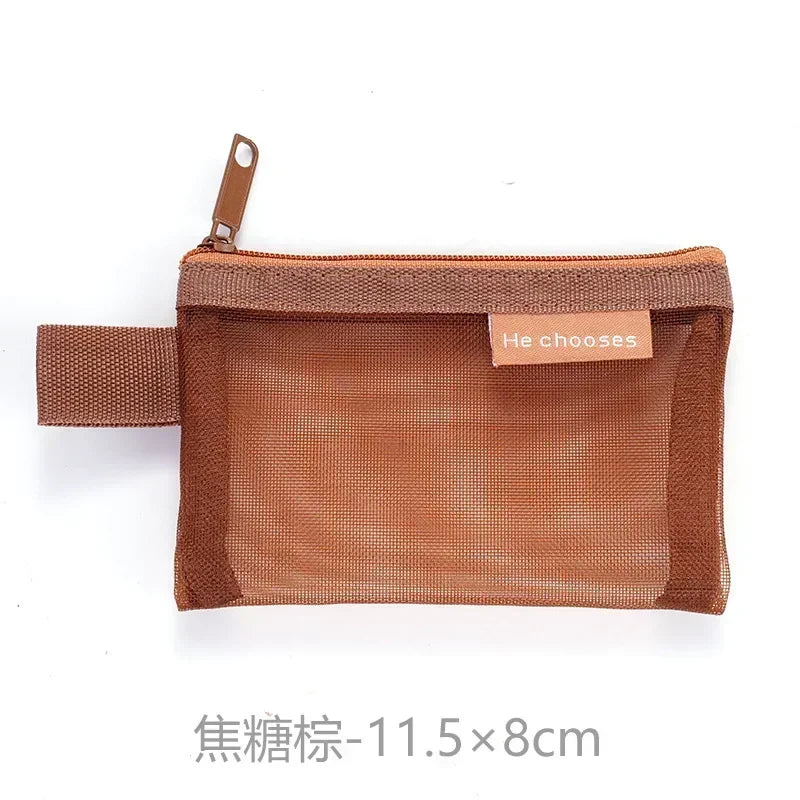 Pequeño Bolso Cuadrado de Color Sólido para Monedas, Organizador de Nylon de Malla para Pintalabios, Llaves, Auriculares, Tarjetero de Bus, Banco, Identificación, Tarjetas de Crédito, Estuche de Almacenamiento