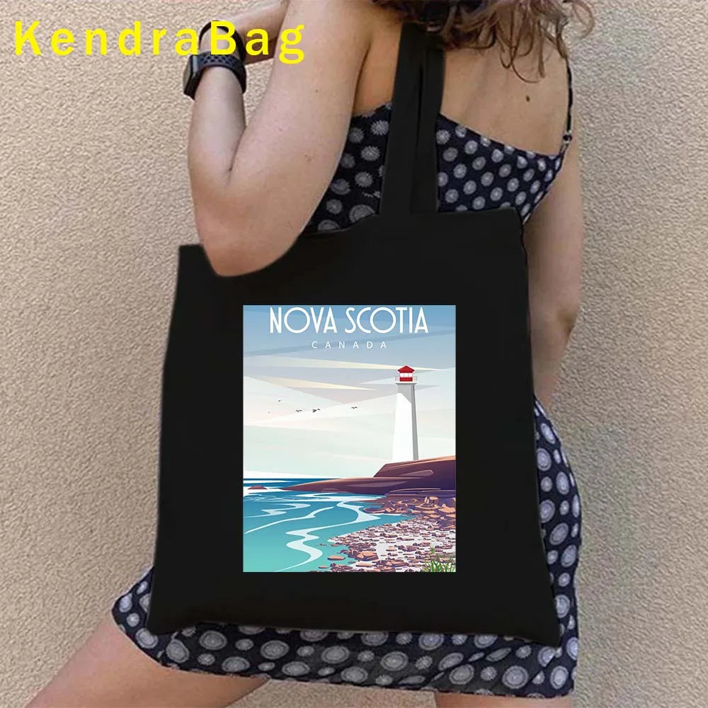 Canadian City Landscape Cotton Canvas Tote Bag | Happy Canada Day Tourist Gift | Reusable Eco-Friendly Shoulder Handbag (Women) Luxegan