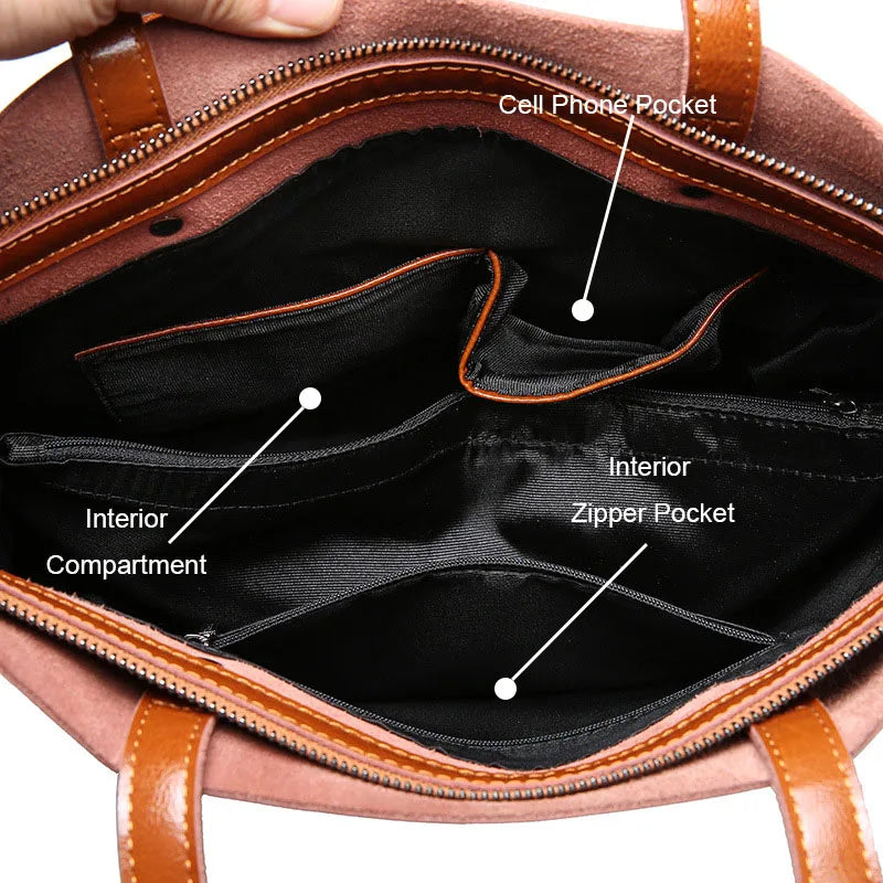 Real Genuine Leather Women's Shoulder Bags | Large Capacity Female Fashion Office Retro Handbag (Cow Leather, Big Bags for Women) Luxegan