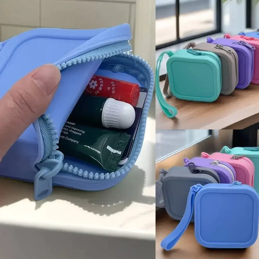 Silicone Solid Square Organizer | Zipper Waterproof Mini Wallet & Earphone Case Luxegan