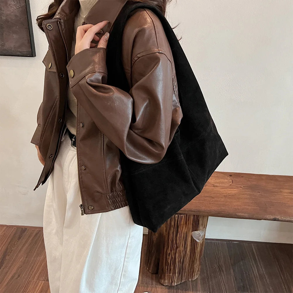 Women's Faux Suede Tote Bag | Vintage Large Capacity Shoulder & Underarm Handbag (Designer Style, Simple Commuting Bag) Luxegan