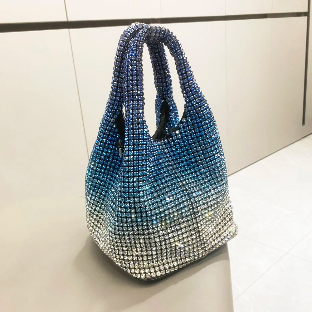 Shiny Crystal Bucket Bag | Luxury Designer Evening Clutch Luxegan