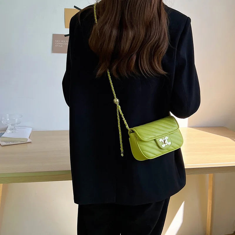 Luxury Designer Shoulder Bag for Women | Fashion Microfiber Leather Crossbody with Adjustable Ball Strap | Striped Square Handbag with Chain & Sequin Accents Luxegan