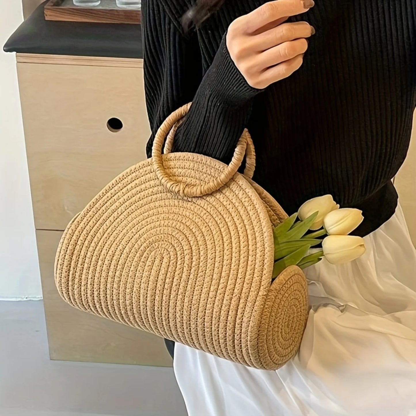 Fashionable Minimalist Beach Bag, Versatile Chic  Style Handbag For Women