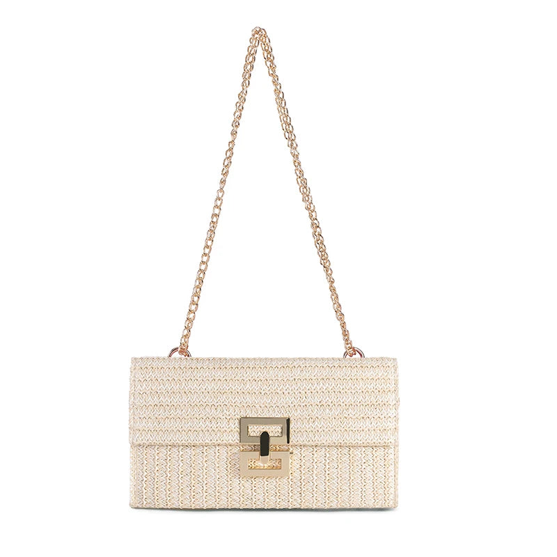 Straw Envelope Evening Party Handbag | Women's Woven Clutch & Chain Crossbody Purse Luxegan