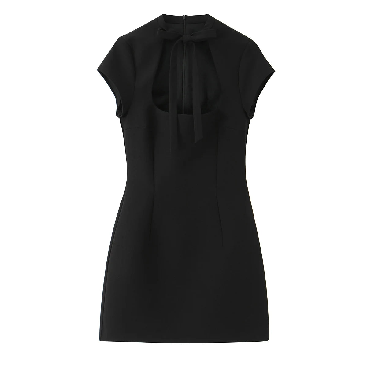 Polka Dot Lace-Up Short Sleeve Slim Straight Mini Dress – Summer Luxegan