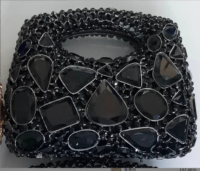 Luxury Silver & Blue Crystal Clutch Purse | Rhinestone Encrusted Evening Minaudière | Bridal Diamond Handbag for Weddings | Elegant Metallic Wedding Dinner Purse (Model 01) Luxegan