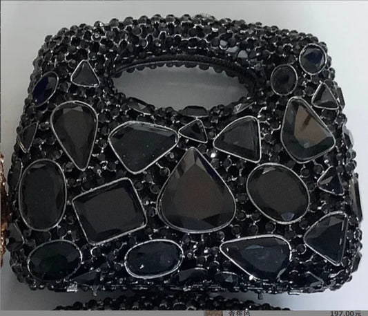 Luxury Silver & Blue Crystal Clutch Purse | Rhinestone Encrusted Evening Minaudière | Bridal Diamond Handbag for Weddings | Elegant Metallic Wedding Dinner Purse (Model 01) Luxegan