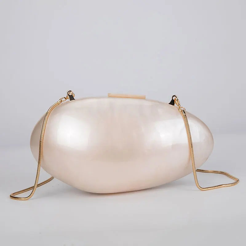 Luxury Pearl & Chain Clutch | Acrylic Shell Evening Bag Luxegan