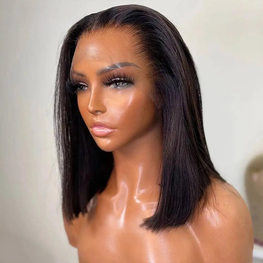 Straight Short Bob Wig - Pre-Plucked Transparent Lace Front Human Hair Wig - Glueless Brazilian Remy Hair Short Bob Wig for Women Luxegan