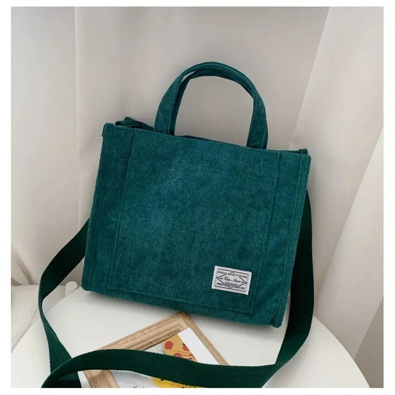 Velvet/Corduroy Casual Tote | Soft Large Capacity Simple Square Handbag Luxegan