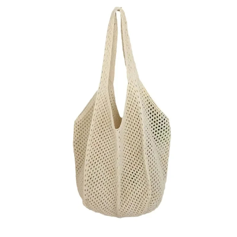 Women’s Solid Crochet Tote Handbag | Hollow Woven Summer Mesh Beach Bag | Large Capacity Aesthetic Knitting Hobo Bag | Casual Underarm Crochet Shoulder Bag Luxegan