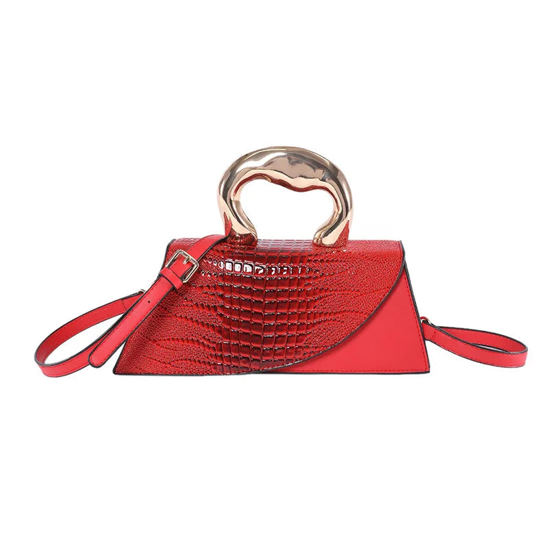 Solid Alligator PU Shoulder & Crossbody Bag | Sophisticated Personality Designer Style Handbag | Elegant High-Quality Alligator Pattern Square Bag | Fashion-Forward Women’s Hot Sale Satchel with "Dignified" Hard Texture Luxegan