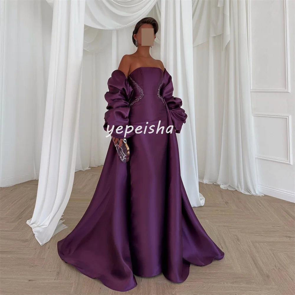 Customized Intricate Matching Pleat Beading Sequined A-line Off-the-shoulder Long Dresses Bespoke Occasion Dresses Exquisite