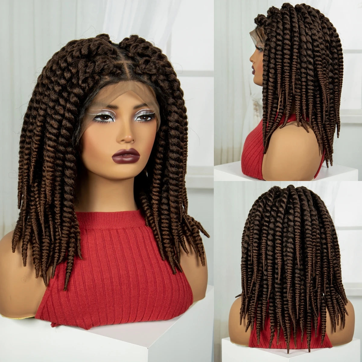 16" Knotless Box Twist Braids Wig | Full Lace | Baby Hair Luxegan