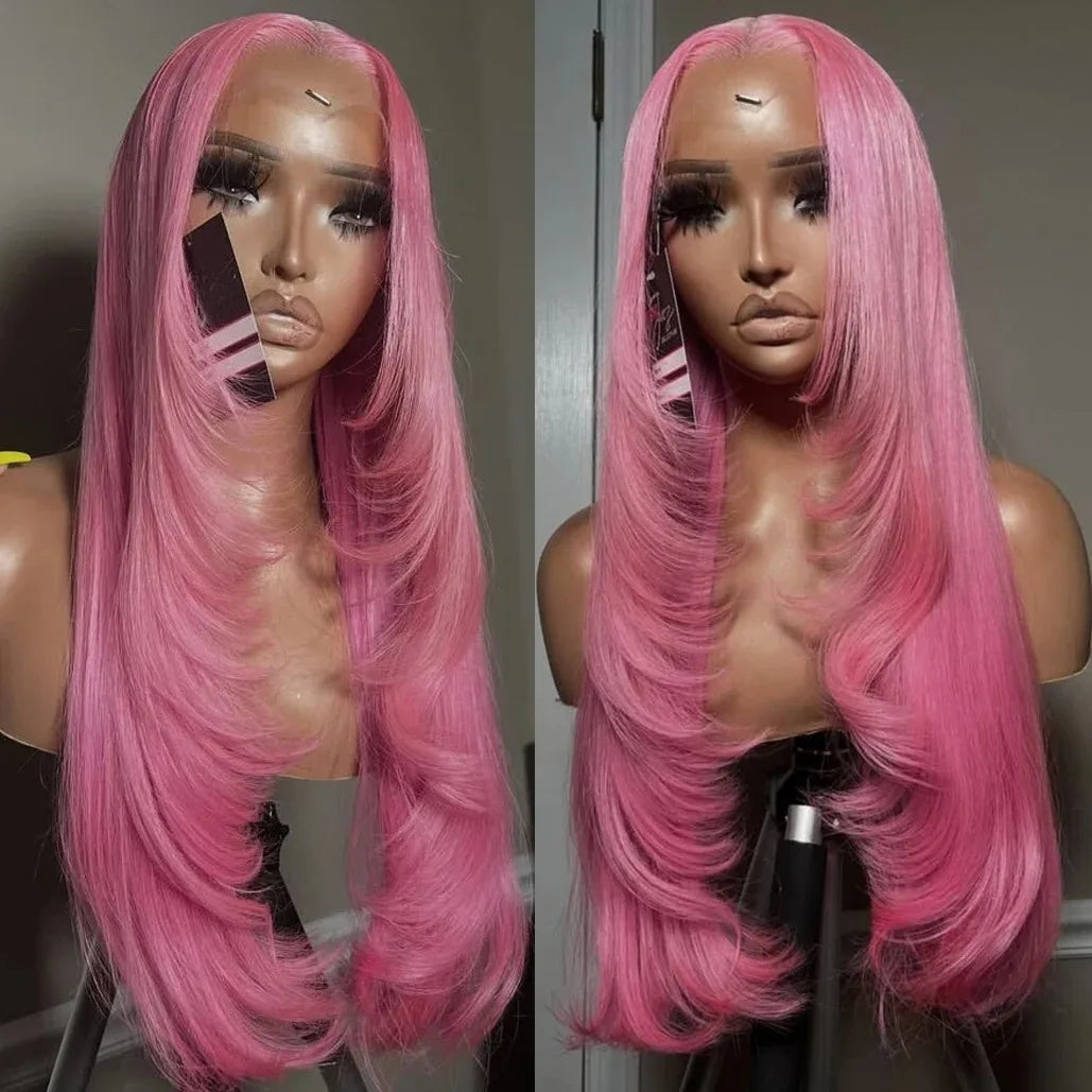 Light Pink Layered Straight Bob | Sophisticated 13x4 HD Transparent Lace Frontal | Elegant 12-Inch High-Temperature Fiber Wig | "Dignified" Natural Hairline Glueless Wig for Daily Wear & Cosplay Luxegan
