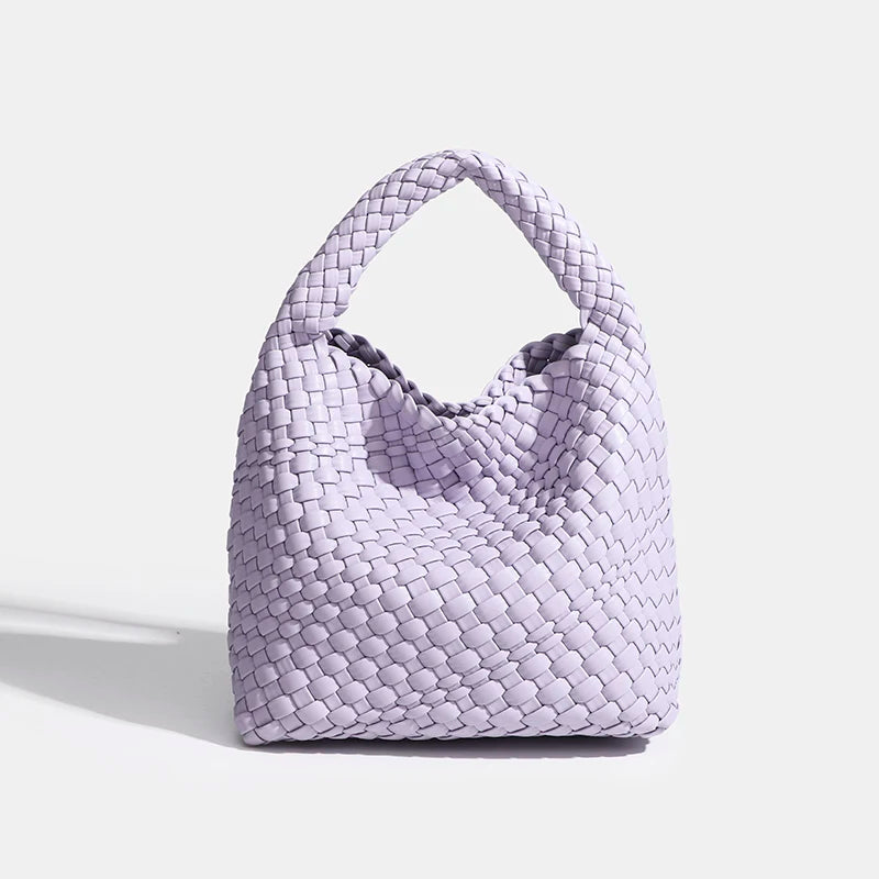 PU Woven Composite Bucket Bag | Soft Fashion Criss-cross Tote Luxegan