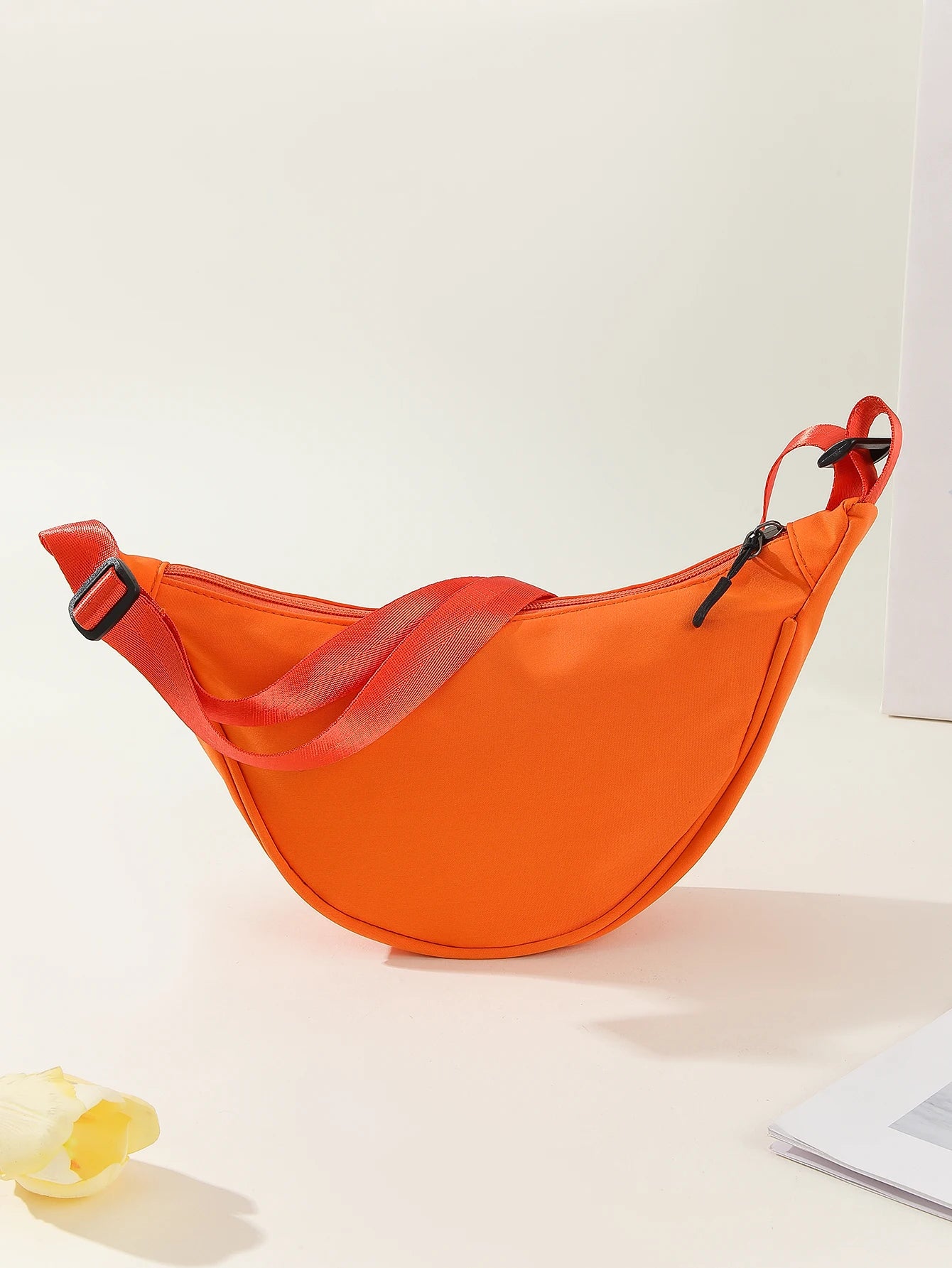 Nylon Solid Half Moon Bag | Soft Preppy Style Casual Shoulder & Crossbody Satchel Luxegan