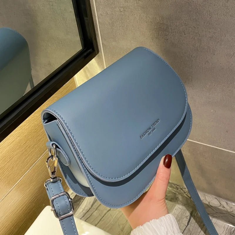 PU Leather Solid Saddle Bag | Hard Minimalistic Crossbody for Commute Luxegan