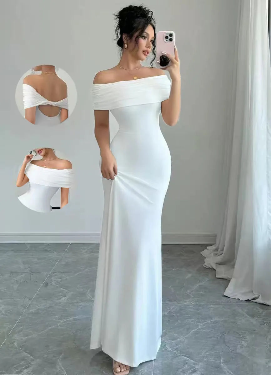 Solid Slash Neck Sleeveless Regular Fit Sheath Ankle-Length Knit Dress – Spring/Summer Luxegan