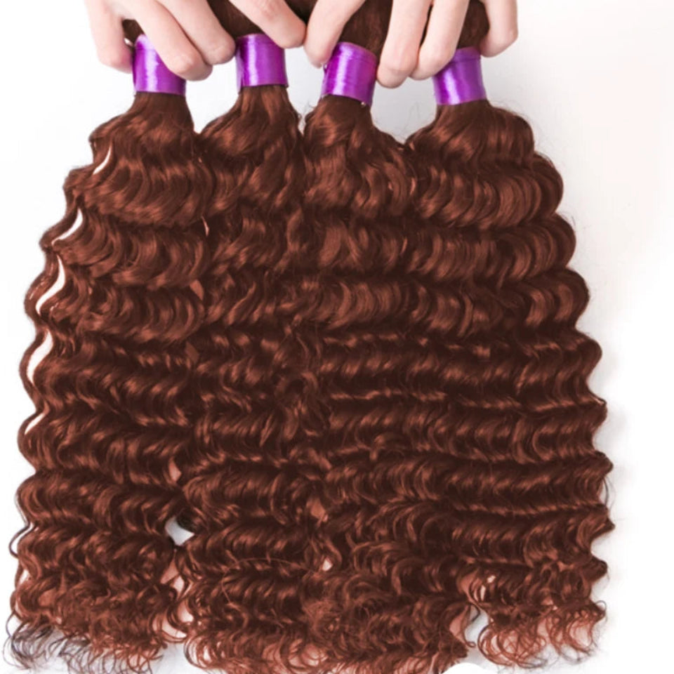 Auburn Brown Deep Wave Human Hair Blend Bundles | 10–30 Inch Luxegan