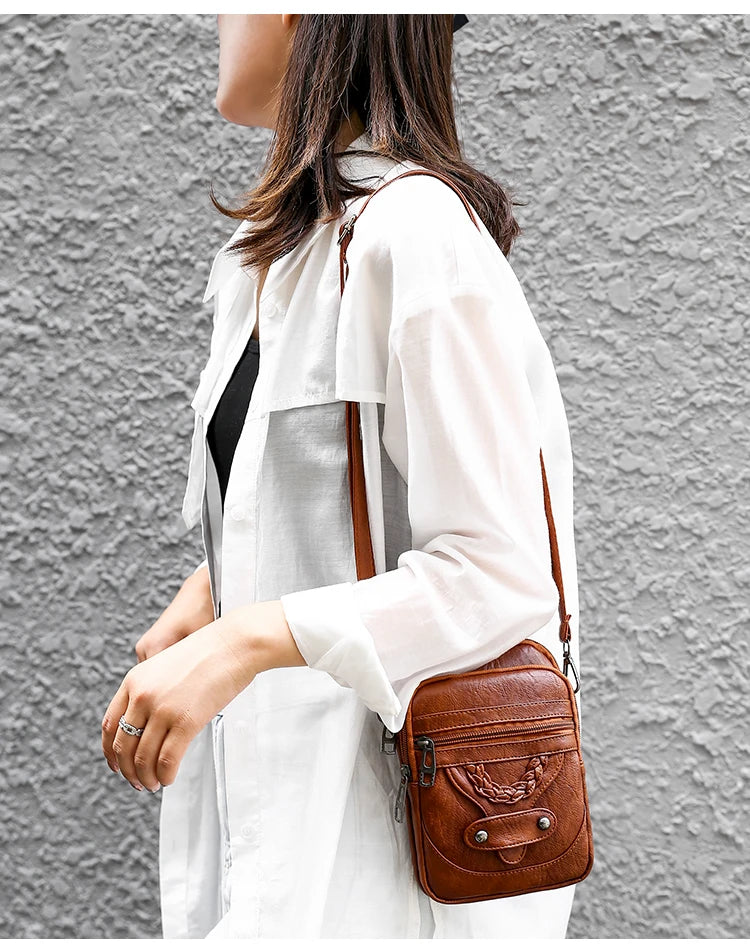 Vintage Designer Ruched Mini Crossbody Bag | Soft PU Leather Solid Shoulder Purse & Phone Handbag for Women & Girls Luxegan