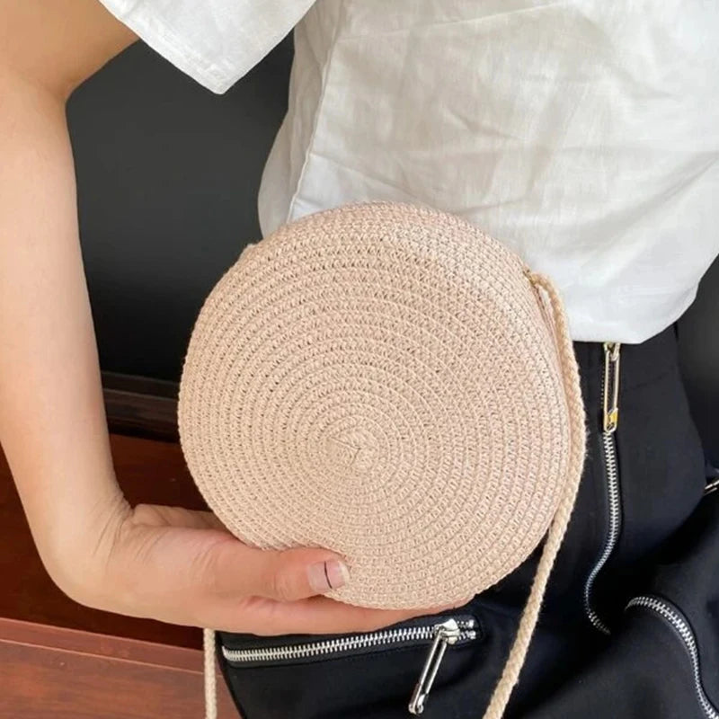 Round Straw Bag | Women's Woven Beach Crossbody Bag & Handmade Knitted Small Handbag Luxegan
