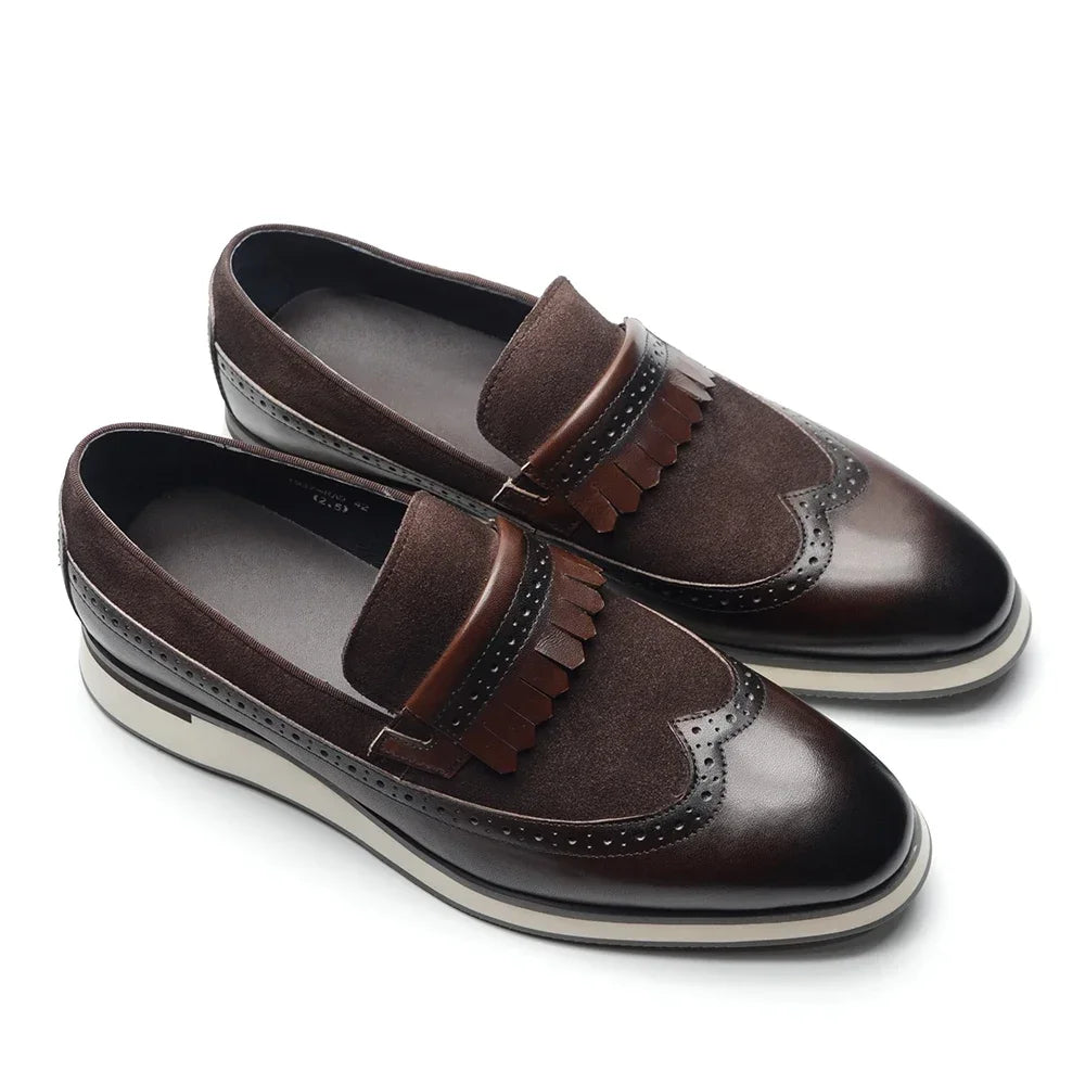 Many Colors Classy Men's Genuine Leather Tassel Loafers | Cow Suede Wingtip Brogue Casual Business Flats Luxegan