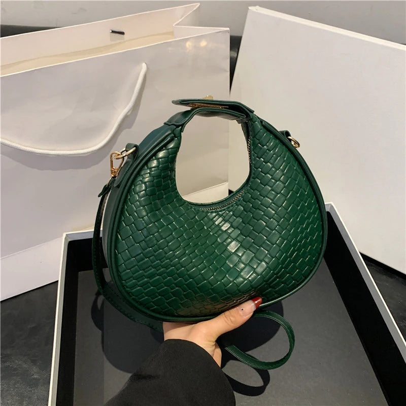 PU Leather Solid Hobo Bag | Soft Fashion Niche Design Woven Messenger Luxegan