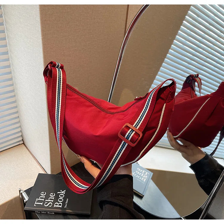 Nylon Solid Hobo Bag | Soft Lightweight Large Capacity Shoulder & Crossbody Bag Luxegan