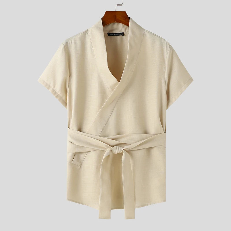 Lace-Up V-Neck Casual Tee | Sophisticated Short-Sleeve Summer Silhouette | Elegant "Lace-Up" Streetwear Fashion | "Dignified" Solid Broadcloth Top for Radiant Versatile Styling Luxegan