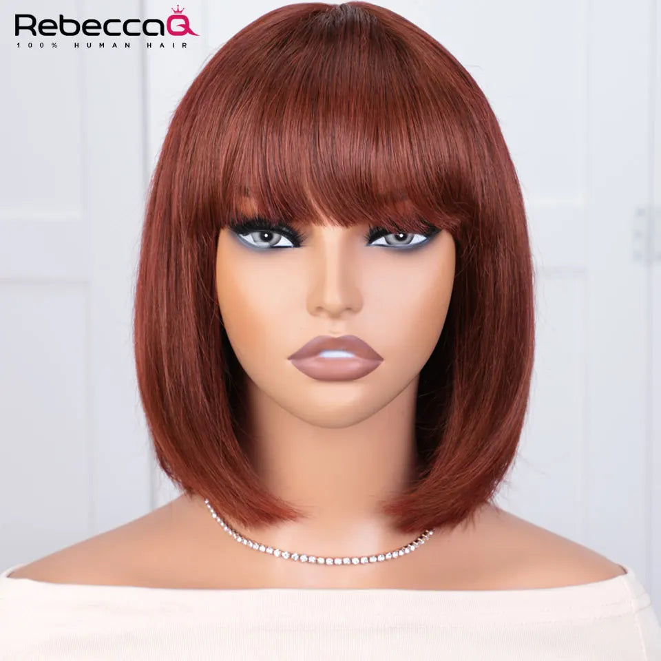 Blonde & Brown 1B/30 Straight Bob Human Hair Wig with Bangs - 3x1 Glueless Lace Closure Wear-and-Go Short Wig - 100% Brazilian Remy Bone Straight Hair Wig for Women (8-14 Inch) Luxegan