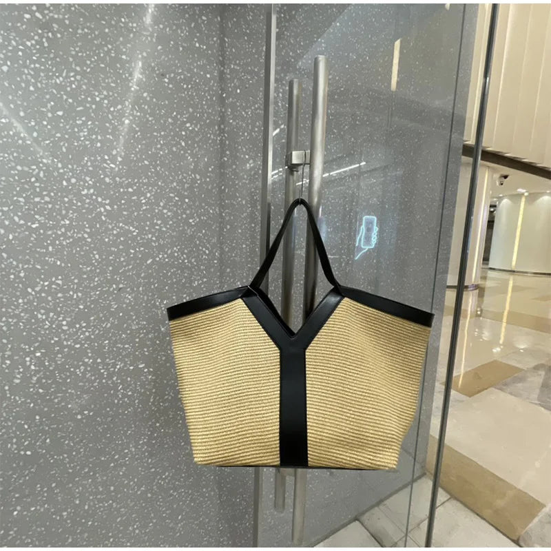 Y-shaped Design Shoulder Bag 2025 | Brand Seaside Beach Vacation Travel Hollow Straw Large Capacity Tote Bag (Casual Light Handbag) Luxegan