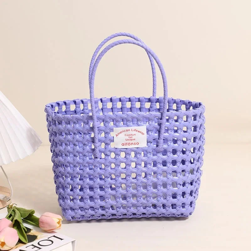 Hollow Out Plastic Woven Tote Bag | Summer Beach & Vacation Handbag Luxegan