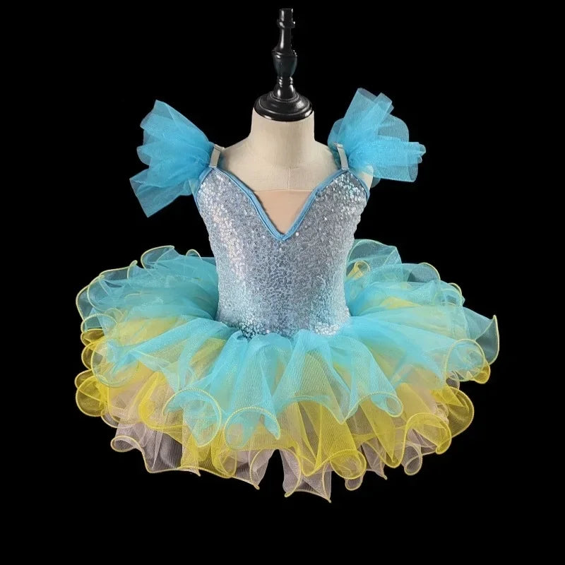 Girls' Tiered Patchwork Tutu Party Dress | Cute Princess Stage Dance Costume | Summer Sleeveless O-Neck Mini Ball Gown Kids Outfit Luxegan