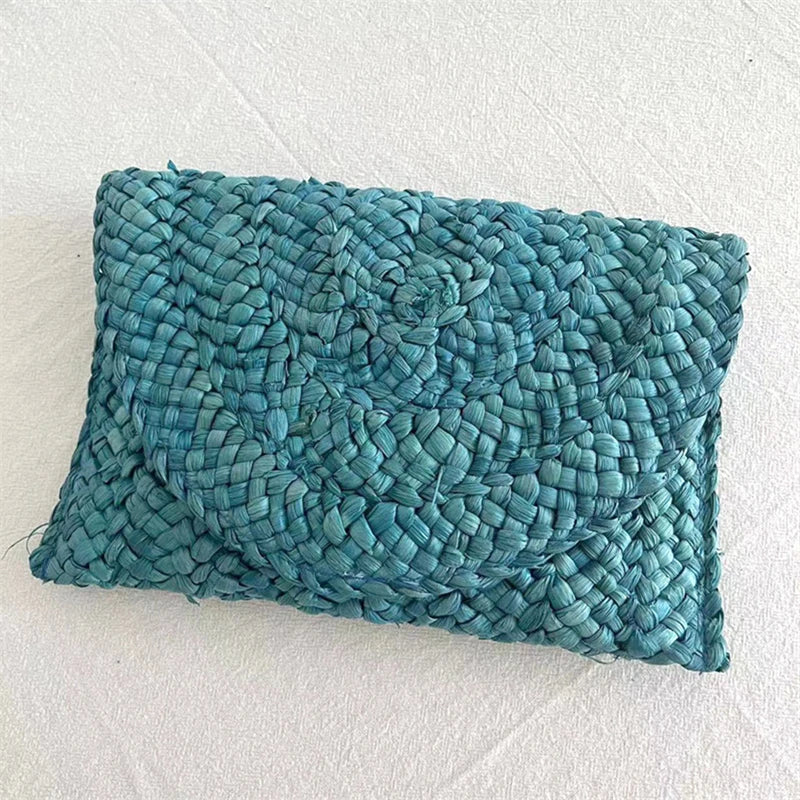 Artisan Corn-Husk Weave Dinner Clutch | Sophisticated Simple Straw Summer Purse | Elegant Embroidered Vacation Handbag | "Dignified" Soft Satchel Wallet for Versatile Seasonal Styling Luxegan