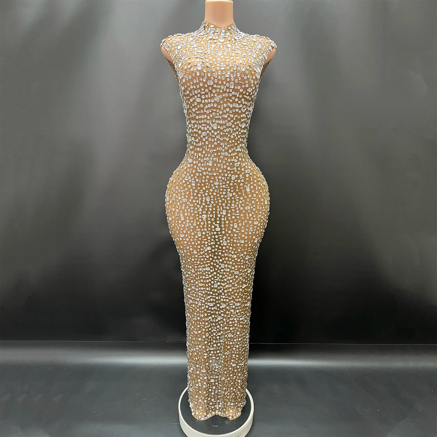 Luxurious Rhinestone Celebration Party Dress | Sparkling Couture Baby Shower Gown | One-Shoulder Turtleneck Medium-Stretch Sheath Dress Luxegan