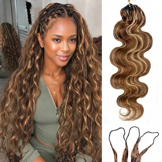 Highlight P427 Body Wave Feather Crochet Human Hair – Double Drawn Miracle Knots Boho Braids | 12–24in | 100%