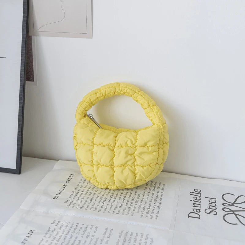 Soft Padded Mini Linen Baguette | Purple Quilted Phone Purse Luxegan