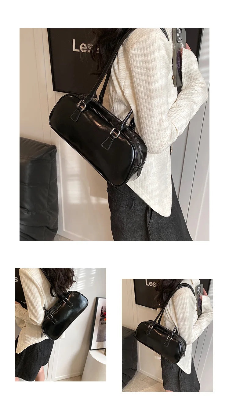 Retro Solid PU Leather Underarm Bag | Soft Korean Fashion Shoulder Purse Luxegan