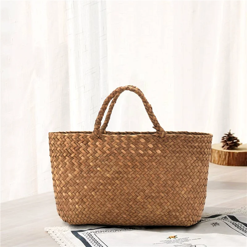 Casual Straw Woven Handbag | Natural Wicker Square Tote Bag | Handmade Mini Rattan Shoulder Bag | Artisan Braided Summer Garden Purse for Women Luxegan