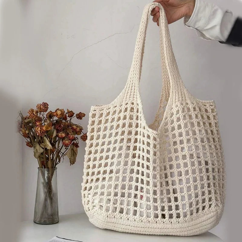 Knitted Hollow Crochet Tote | Soft Large Capacity Underarm Bag Luxegan