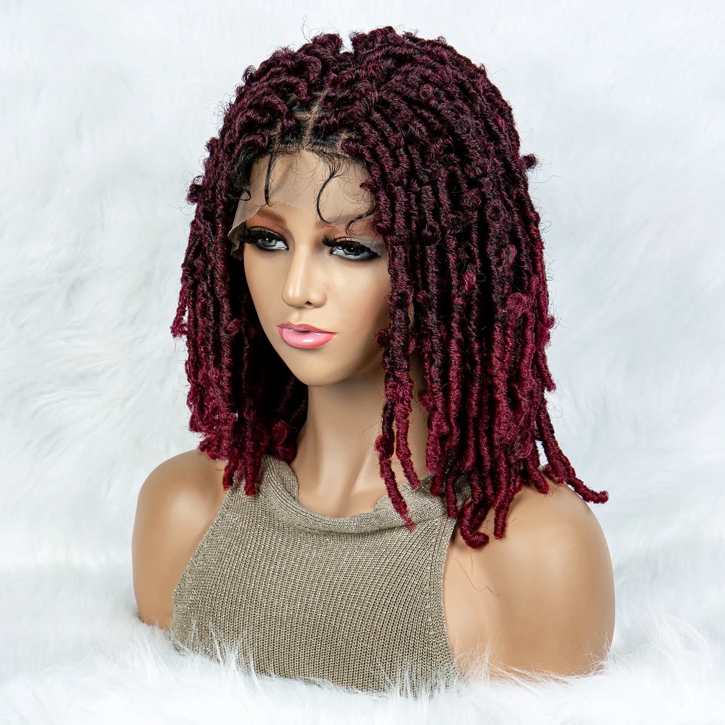 16" Short Knotless Butterfly Locs Wig | Synthetic Lace Front Luxegan
