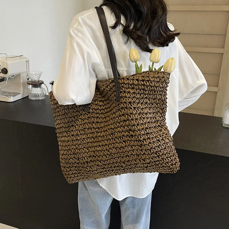 Bohemian Straw Woven Tote | Casual Large Capacity Beach Bag Luxegan
