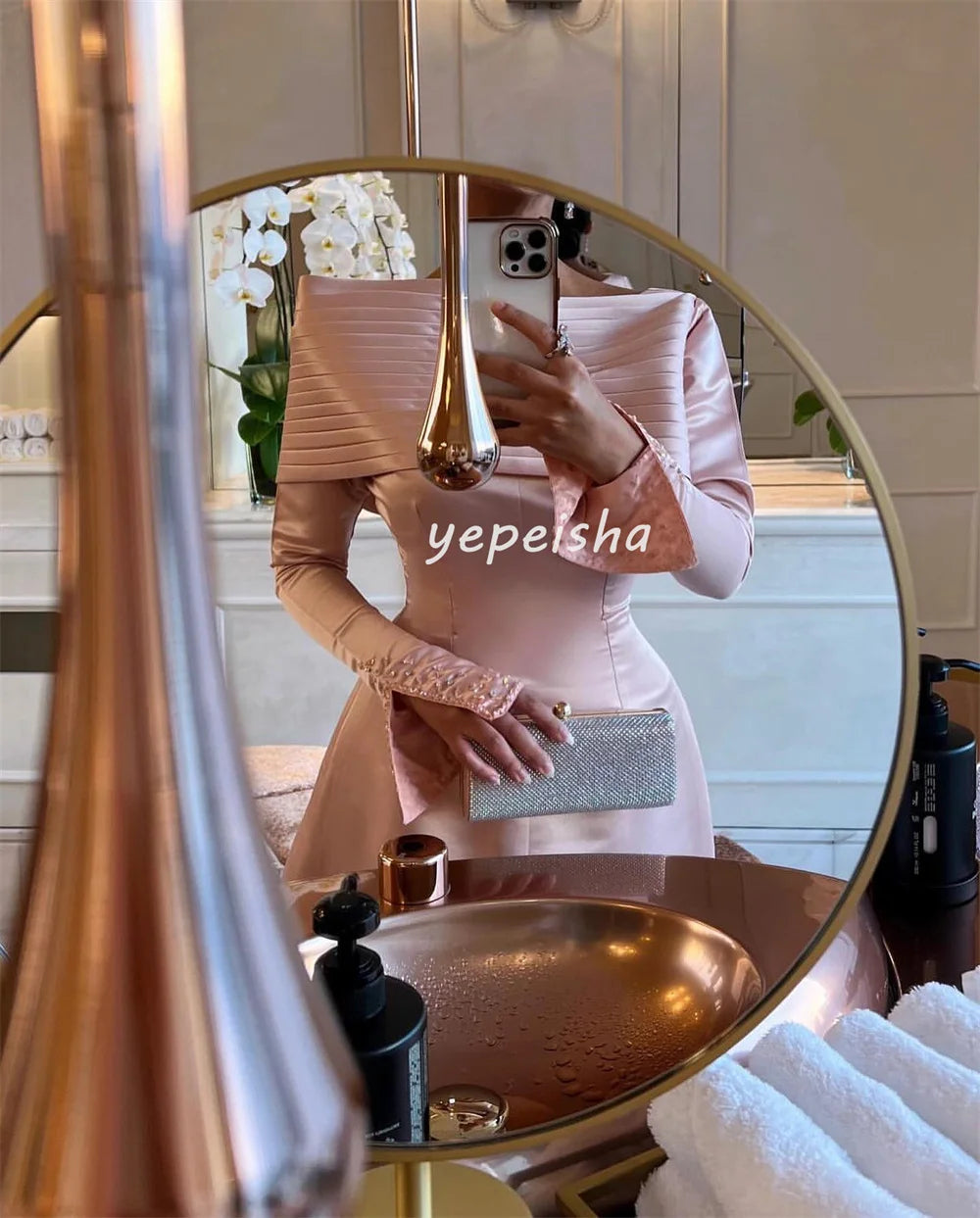 Customized Exquisite Fashion Pleat Draped Beading Sequined A-line Off-the-shoulder Midi Dresses Bespoke Occasion Dresses Formal